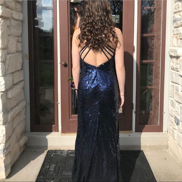 Dresses & Skirts - Navy Sequined Prom Dress